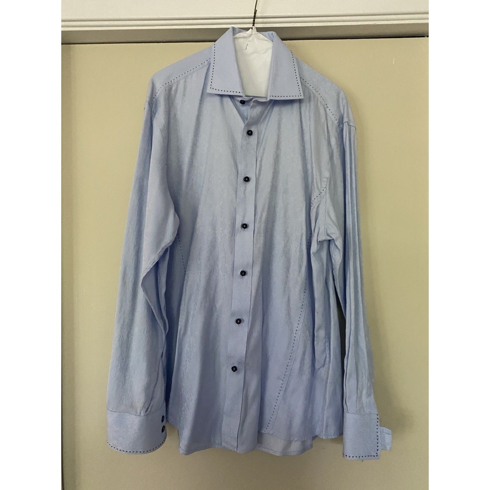 Zagiri Men's Luxury Blue Paisley Jacquard Shirt Pick Stitch 100% Cotton Size L